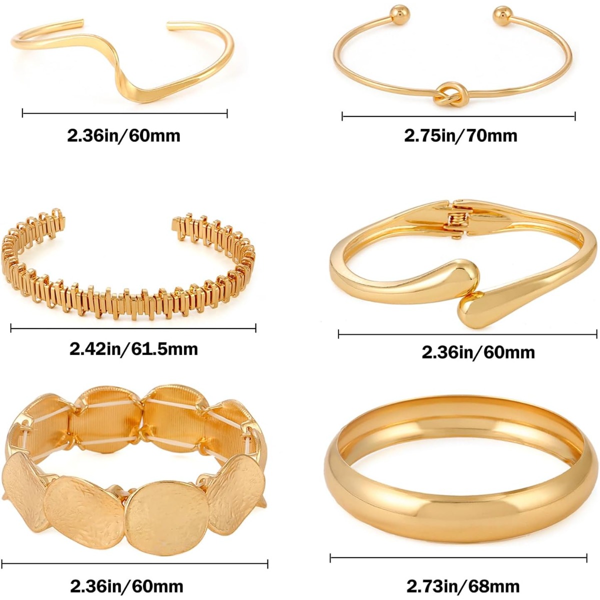 6pcs Vintage Minimalist Bangle Set — Geometric Stackable Bangles